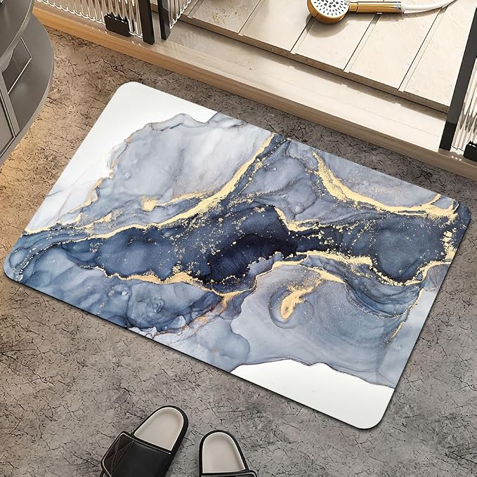 Bath Mat Rug, Gilt Marble Non Slip Quick Dry Super Absorbent Thin Bathroom Rugs by ZHUZHISHAN