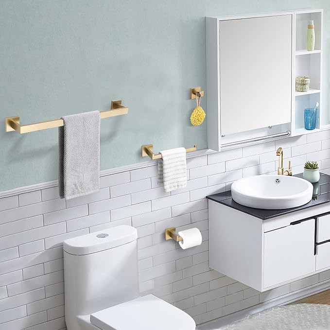 TURS Brushed Gold Bathroom Accessory Set 4-Pieces Bathroom Hardware Set Square - Image 5