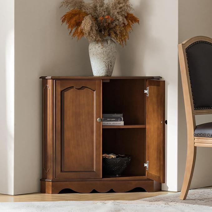 HULALA HOME Traditional Corner Triangle Cabinet, Freestanding Narrow Storage - Image 7