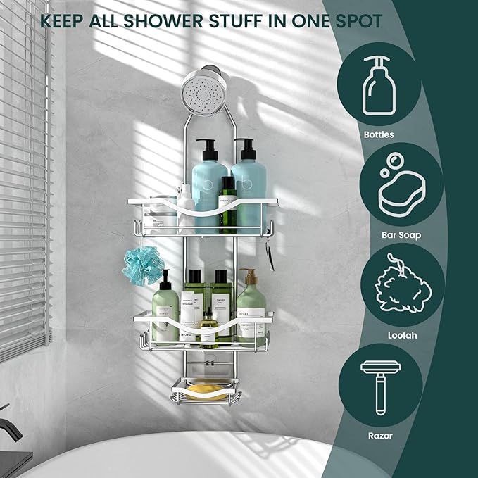 Shower Caddy Hanging Adjustable Shower Caddy, Rustproof Shower Organizer - Image 7