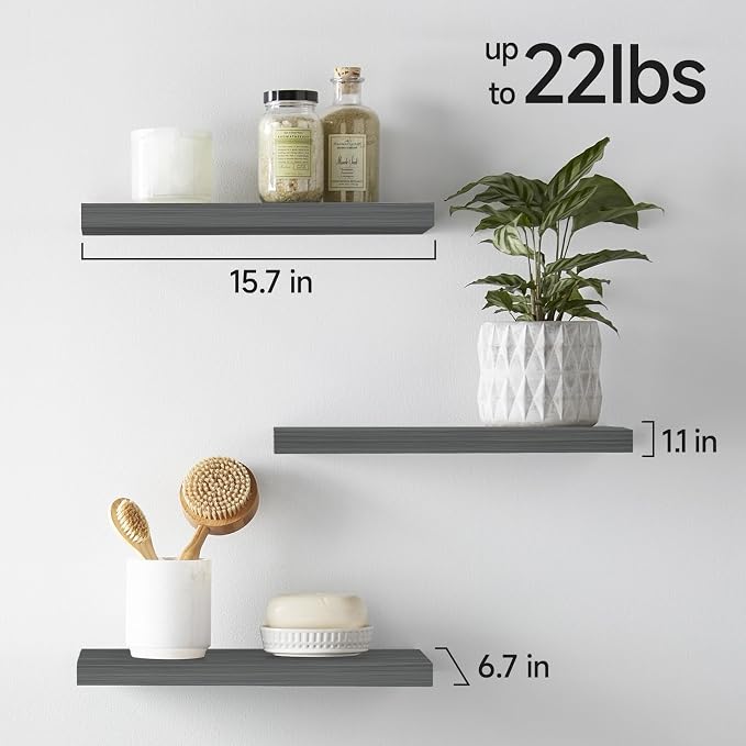 BAYKA Grey Floating Shelves for Wall, Wall Mounted Rustic Wood Shelves for - Image 6