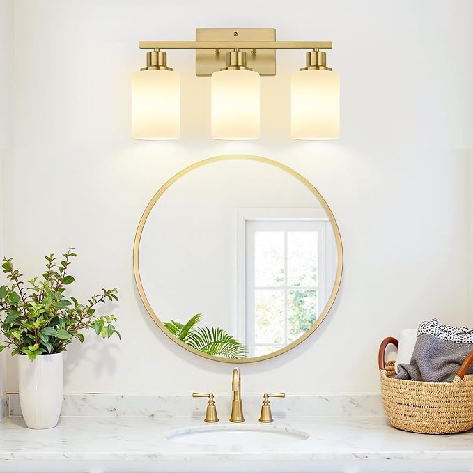 3-Light Bathroom Light Fixtures, Brushed Gold Vanity Light - Image 5