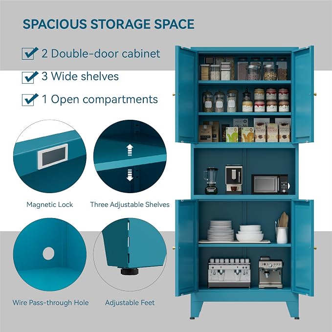 COFaR 69" Tall Modern Kitchen Pantry, Metal Storage Cabinet - Image 4