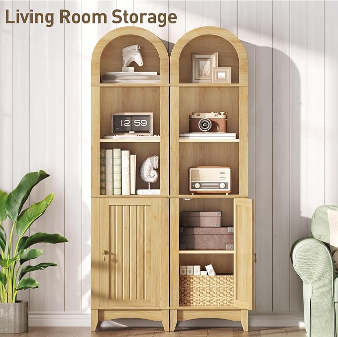 69" Tall Bathroom Storage Cabinet, Tall Arched Freestanding Storage Cabinet - Image 7