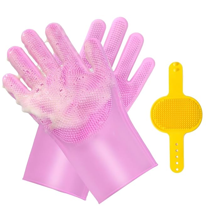 Pet Grooming Gloves and Brush Set, Dog and Cat Bath Scrubber Silicone Gloves - Image 7