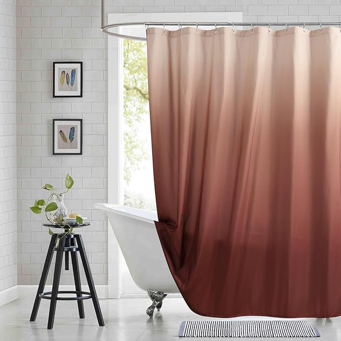 Fabric Shower Curtain, Burgundy Ombre Microfiber Cloth Shower Curtains by BESTRIPES