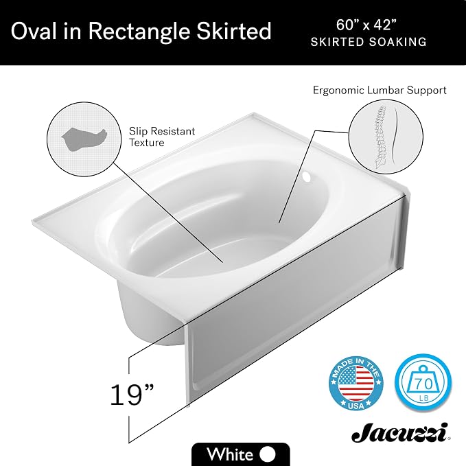 JACUZZI SIGNATURE Acrylic Skirted Soaking Bathtub, Slip Resistant, Right Drain - Image 7