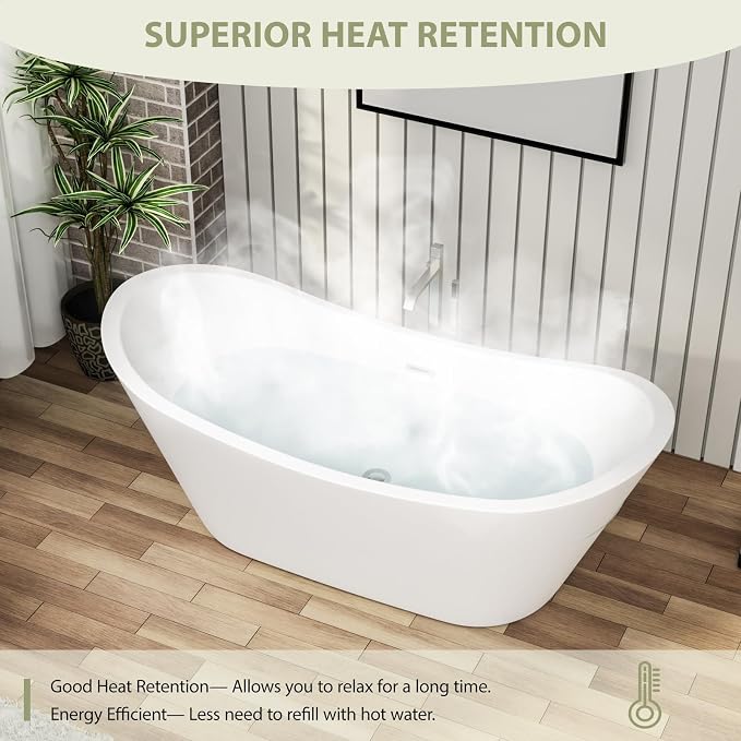 67 Inch Acrylic Freestanding Soaking Bathtub - Image 5