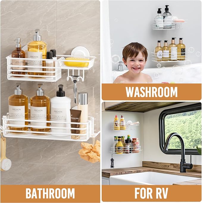 LEVERLOC Shower Caddy Suction Cup, 2 Pack Shelves - Image 6