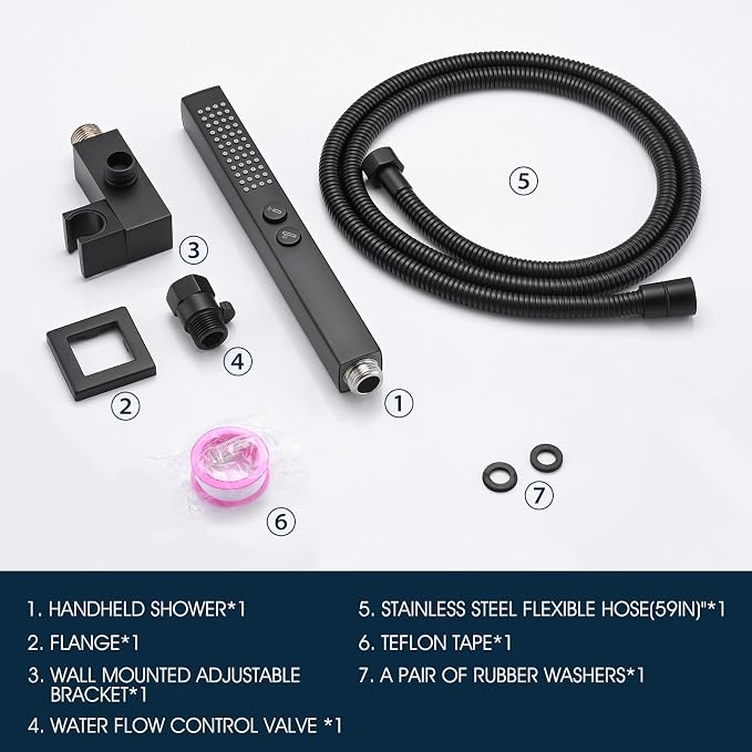 All-Metal High Pressure Square Handheld Shower Head - Image 8