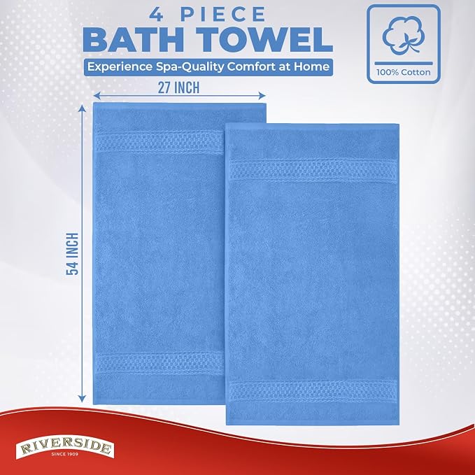 RIVERSIDE 100% Ring Spun Cotton Large Bath Towels Set of 4, 27 x 54 Inches – - Image 3
