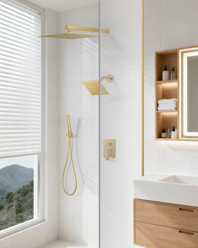 Shower Faucet Set, Wall Mounted Rainfall Shower System 12"+ 6" Dual Shower Head - Image 2