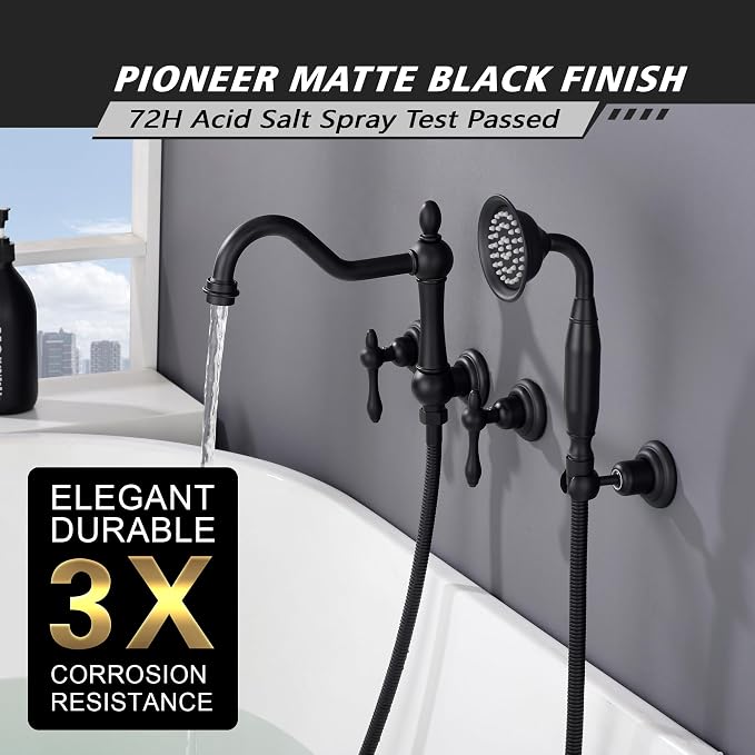 SUMERAIN Matte Black Wall Mounted Bathtub Faucet - Image 5