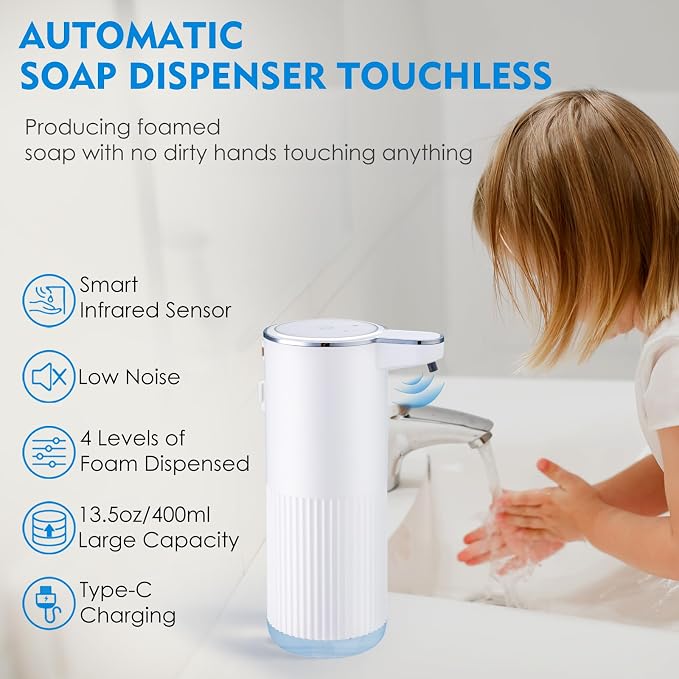 2 Pack Automatic Soap Dispenser Touchless, Rechargeable Foaming Hand Soap - Image 2