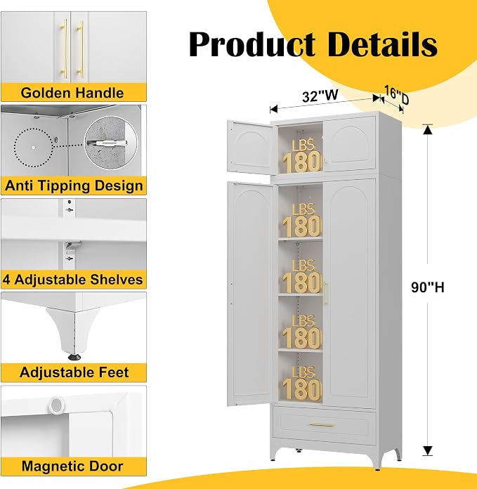Kitchen Pantry Cabinet，90" Storage Cabinets - Image 2