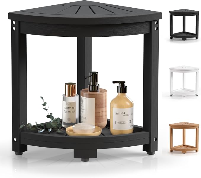 Waterproof Corner Shower Stool for Inside Shower, Poly Lumber Shower Bench Seat by BEKVEMLIVING