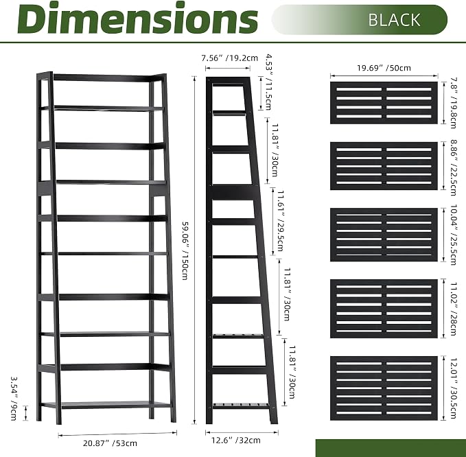 Ladder Shelf, 5-Tier Bookshelf, All Bamboo Heavy Duty Bookcase, Freestanding - Image 3