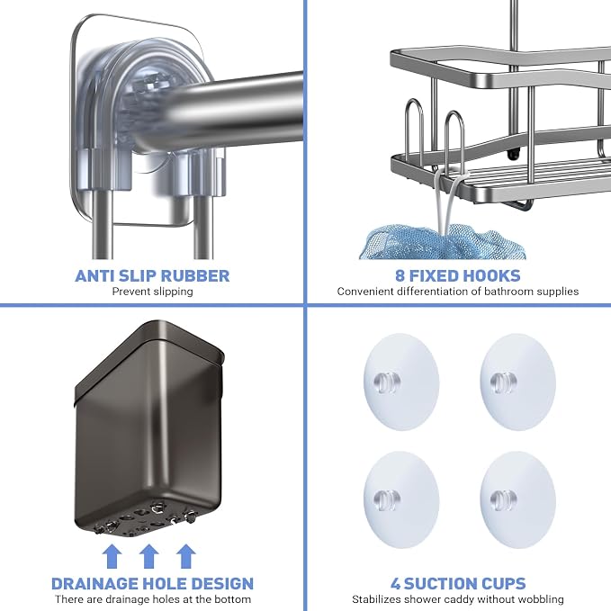 Hanging Shower Caddy Bathroom Organizer: Rustproof Shower Shelf Racks Over - Image 5
