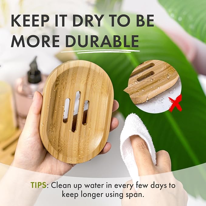 AmazerBath Bamboo Soap Holder, Bamboo Soap Dish, 2 Pack Soap Dishes - Image 5