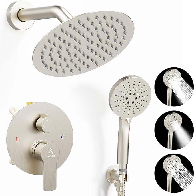 Shower Faucet Set 8IN Brass Rough-In Valve Body Trim Kit Rainfall Included by JQBQS