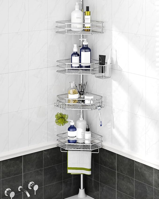 SEIRIONE Corner Shower Caddy Tension Pole, Quick Setup, Rust-Free Bathroom by SEIRIONE