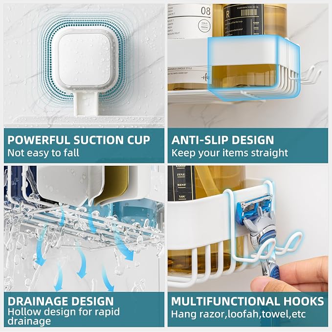 TAILI Shower Caddy Suction Cup 2 Pack, Stainless Steel Rustproof Shower Shelves - Image 7