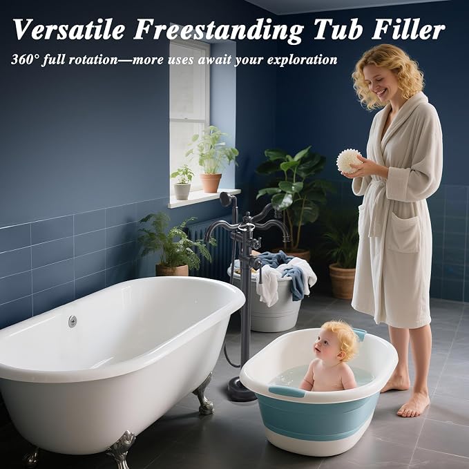Free Standing Tub Faucet, Qinkell Classic Elegant Gooseneck Freestanding - Image 5