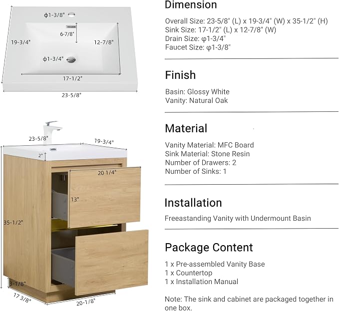 24" Freestanding Bathroom Vanity - Image 2
