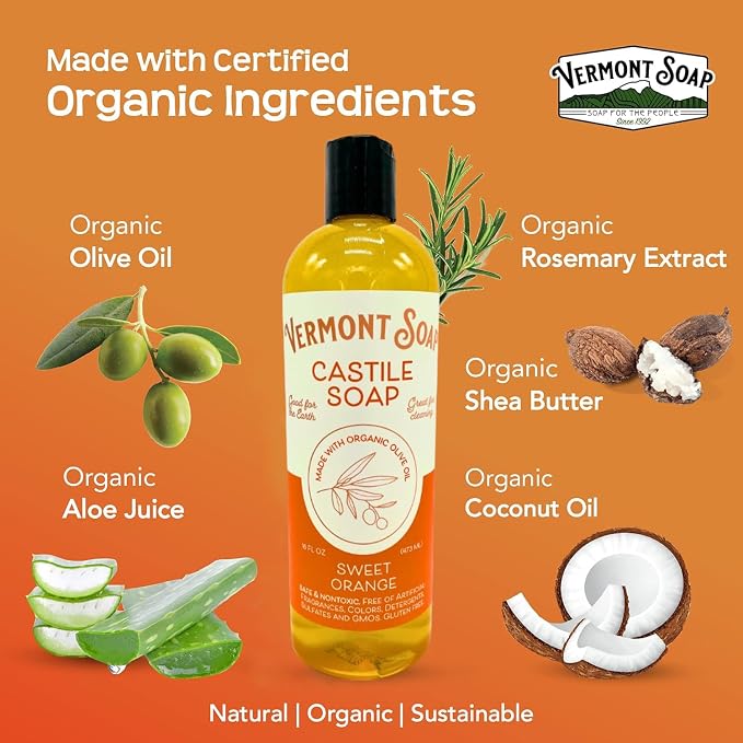 Vermont Orange Castile Soap, Gentle Liquid Soap - Image 5