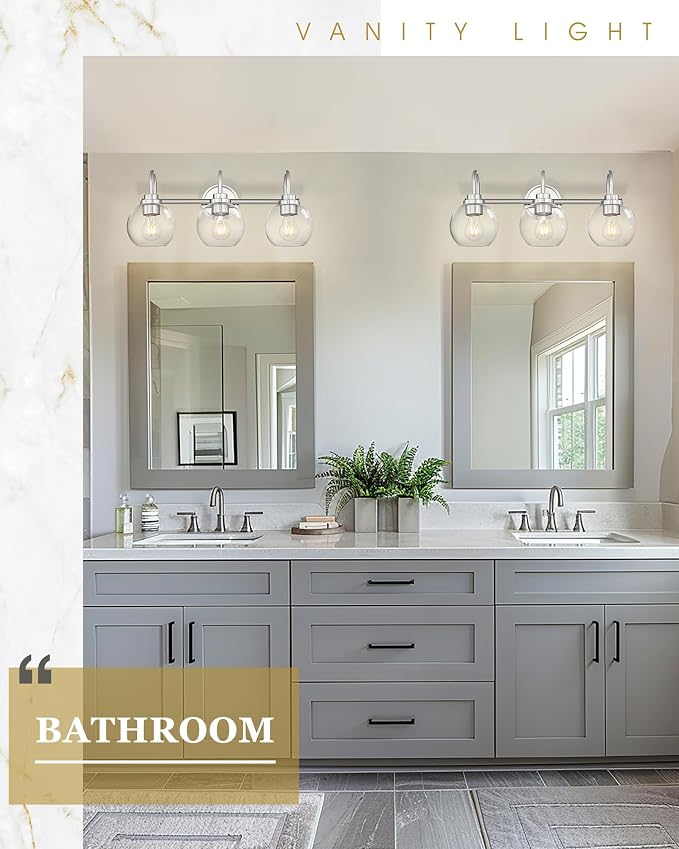 Bathroom Light Fixtures, 3-Light Brushed Nickel Vanity Lights Over Mirror - Image 6
