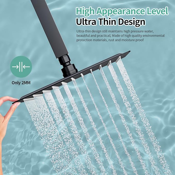 SR SUN RISE 10 Inch Rain Shower Head Matte Black 304 Stailess Steel High - Image 5