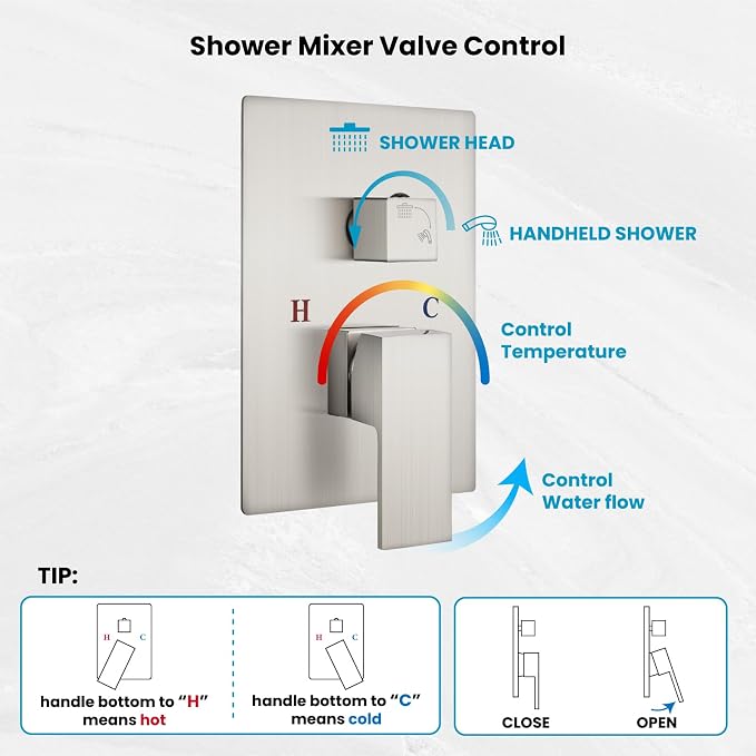 gotonovo Rainfall Bathroom Shower System Rain Shower Head and Handle Set Wall - Image 6