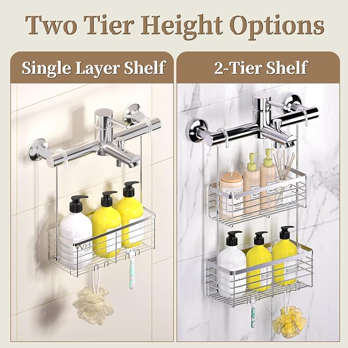 DELLAN Hanging Shower Organizer, 2-Tier Shower Rack - Image 4