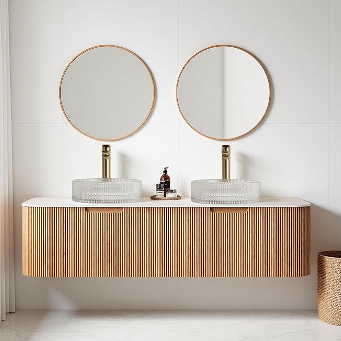 60" Bathroom Vanity with Double Sink, Floating Bathroom Vanities with Round by Unknown