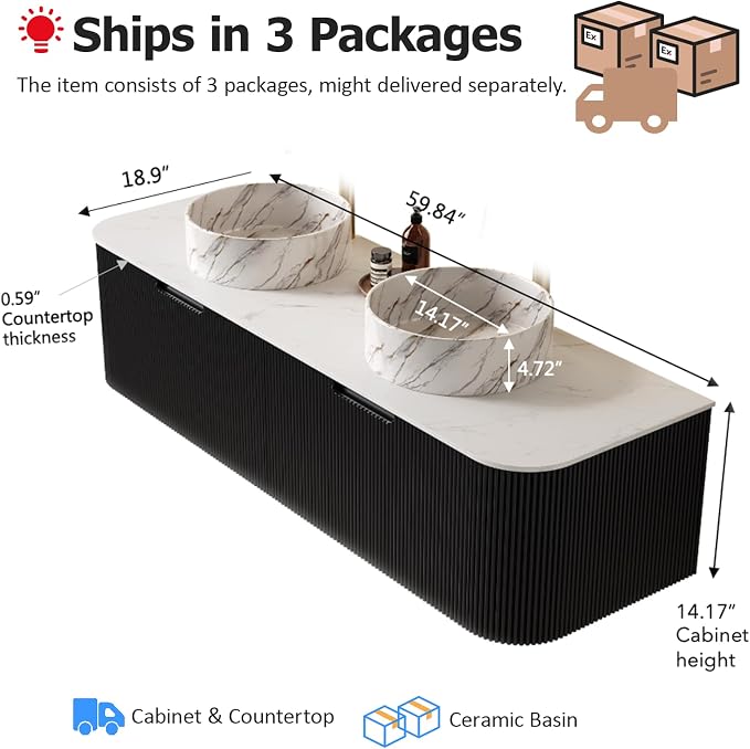 Ambrovina 60" Floating Bathroom Vanity - Image 2