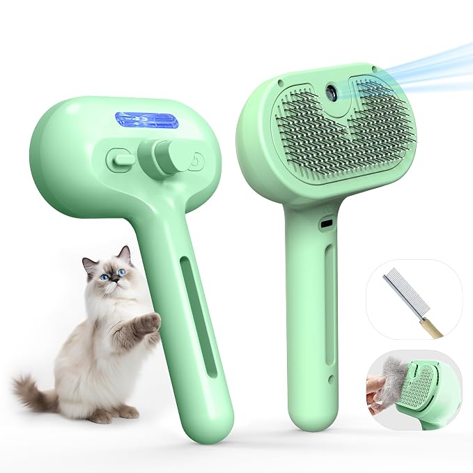 Pet Grooming Brush with Electronic Mist Spray by Eilimy