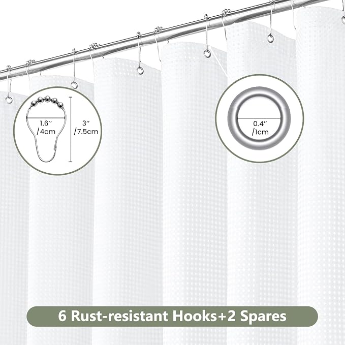 Inhousolu Fabric Shower Curtain Waffle Weave, 230 GSM Heavy Duty, Weighted Hem - Image 2