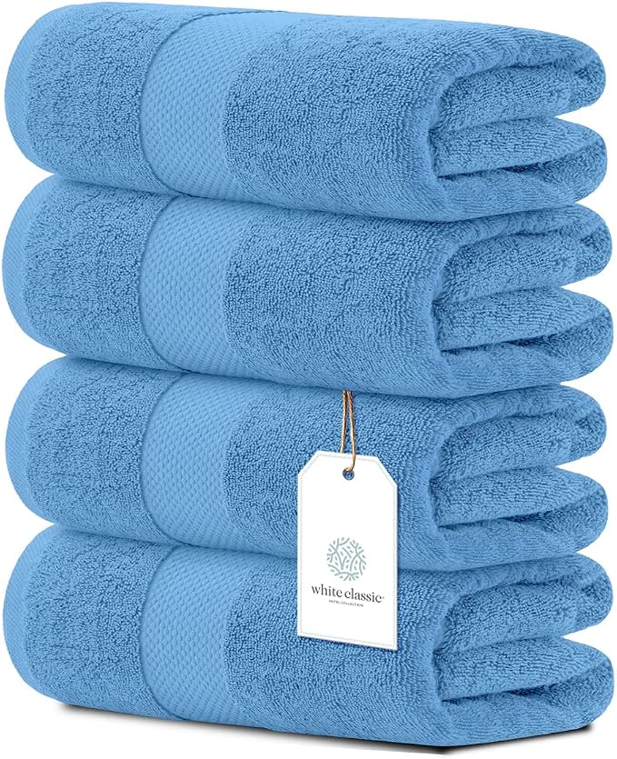 White Classic Luxury Bath Towels Set of 4 Large by WhiteClassic