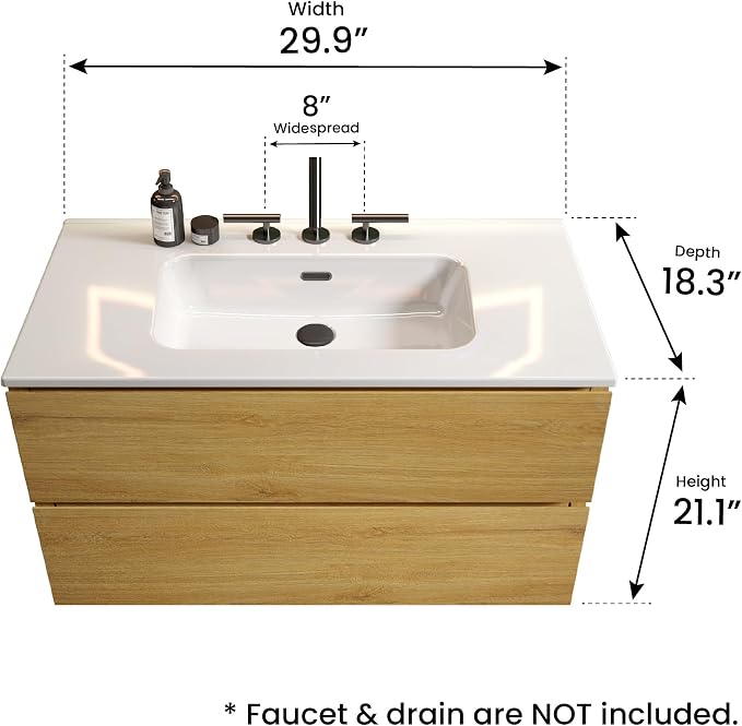 36" Bathroom Vanity with Sink, Modern Floating Vanity with Double Soft-Closing - Image 2