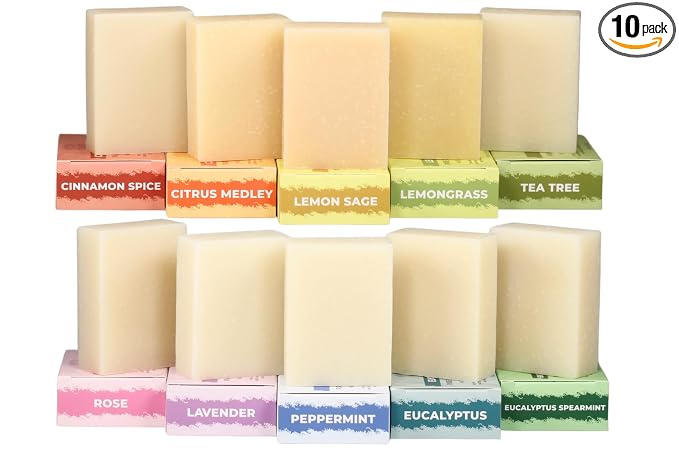 Adams Handmade Soap Variety Pack – 10 Bar Set: Tea Tree, Peppermint, Herbal & by AdamsHandmadeSoap