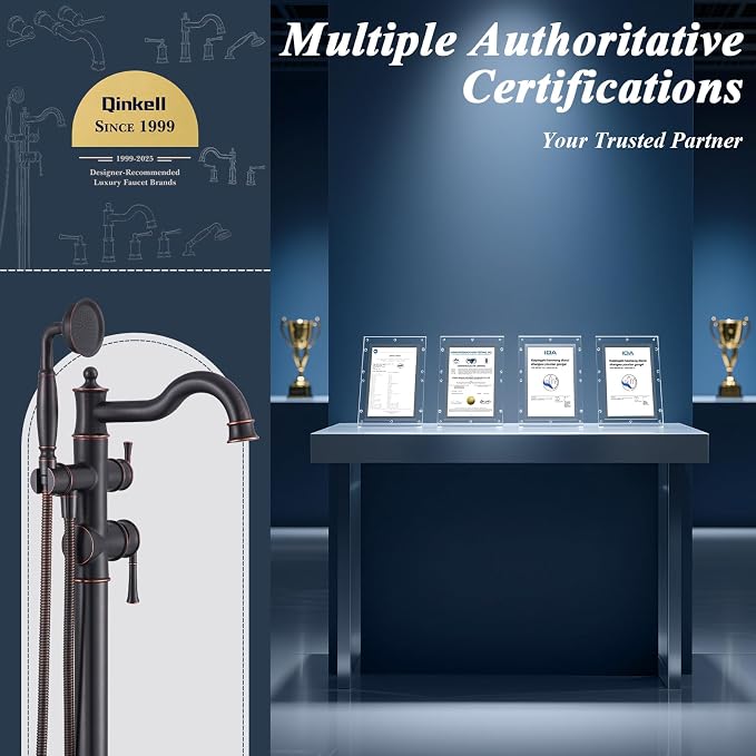 Free Standing Tub Faucet, Qinkell Classic Elegant Gooseneck Freestanding - Image 8