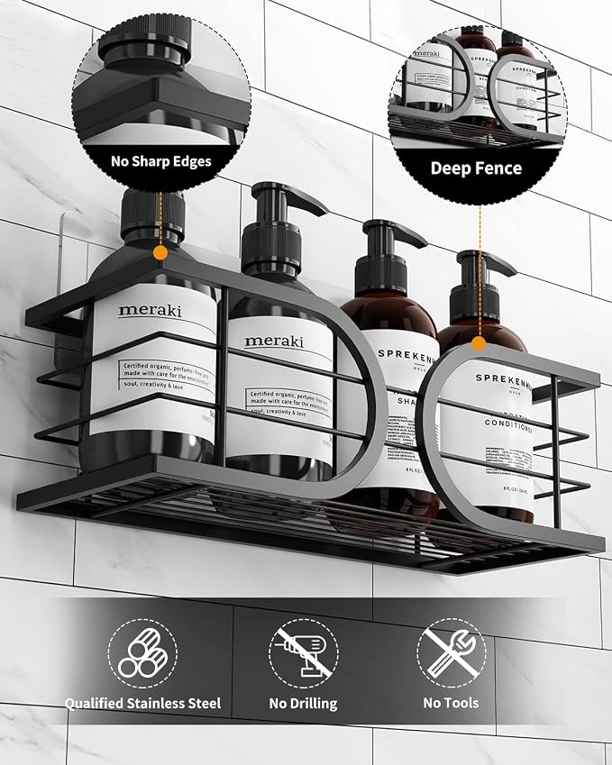 Shower Caddy No Drill Adhesive Wall Mounted SUS304 Stainless Steel Durable - Image 3