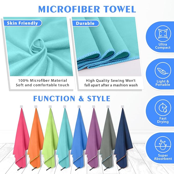 HOEAAS 2 Pack Microfiber Camping Towels, Quick Dry Towel, Super Absorbent Ultra - Image 5