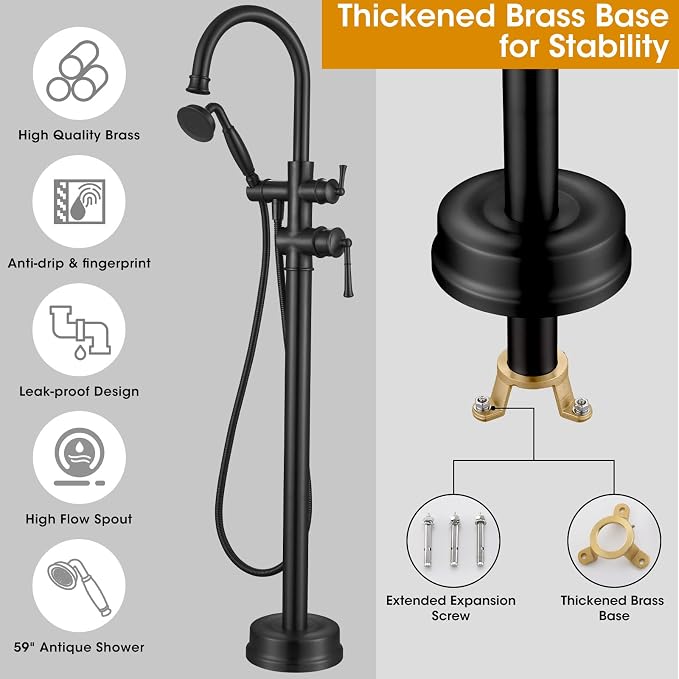 B2311-BK Freestanding Roman Tub Faucet - Image 3
