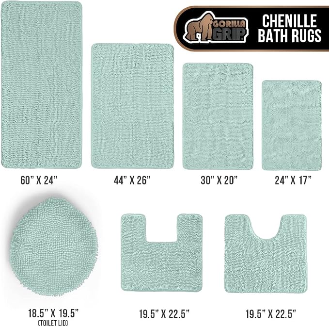 GORILLA GRIP Plush Absorbent Shaggy Chenille Bath Rug Mat - Image 9