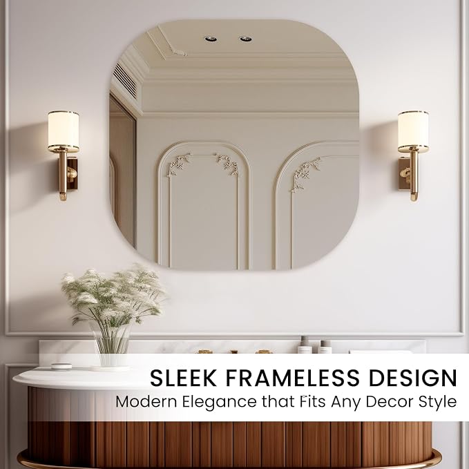 VASUHOME Frameless Bathroom Mirror, 24 x 24 Inch Wall Vanity Mirror, Large Wall - Image 5