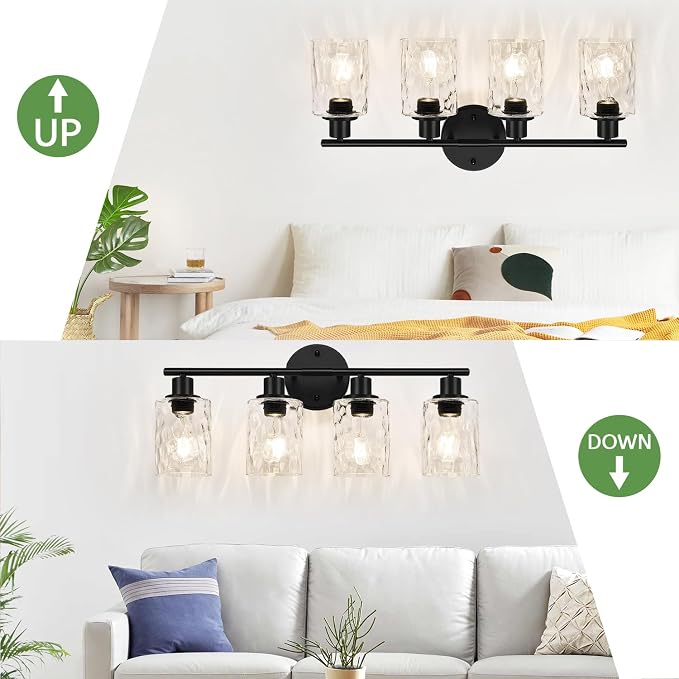 4-Light Bathroom Light Fixtures, Matte Black Vanity Lights - Image 8