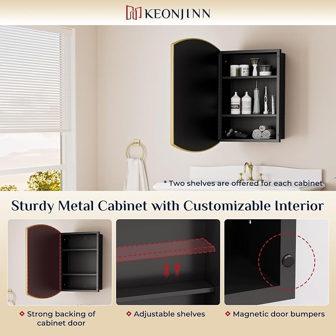 Keonjinn Medicine Cabinet 16 x 26 Inch, Surface Mount or Recessed Cabinets - Image 5