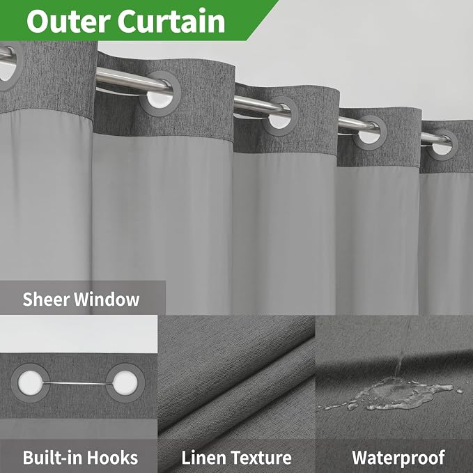 No Hooks Needed Linen Textured Shower Curtain - Image 4