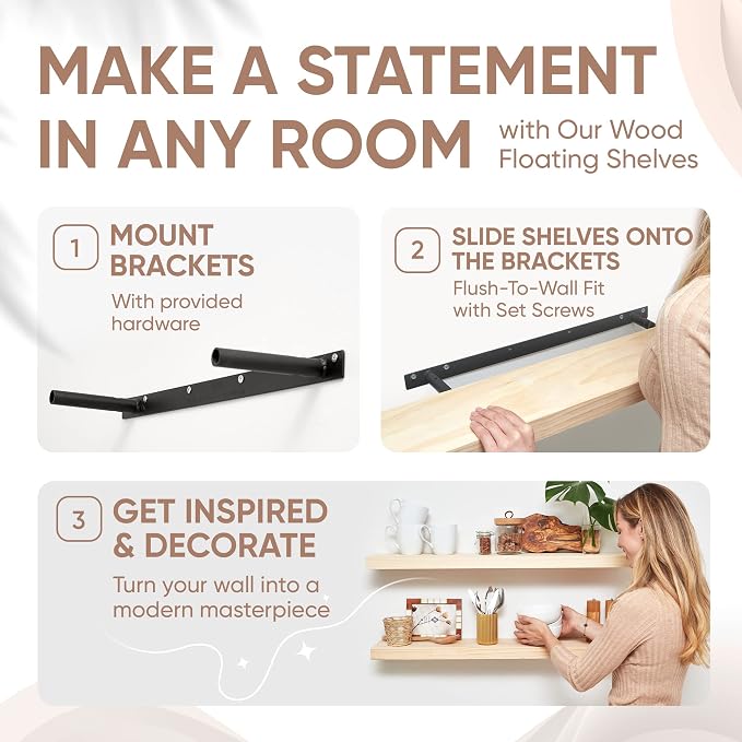 Homeforia 36 inch Wood Floating Shelves, High End Solid Natural Wood 36inch - Image 6